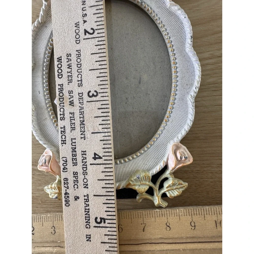 Vintage Oval Metal Picture Frame Pink Roses Floral Shabby Chic Cottagecore